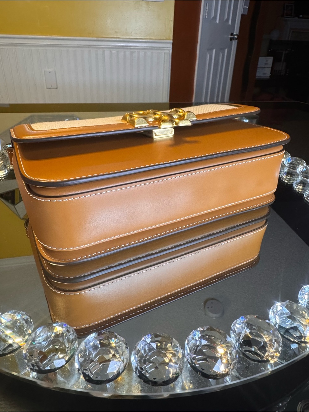 Eleanor Small Leather Straw Convertible Shoulder Bag - Picture 7 of 13